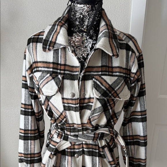 Blank NYC Plaid Jacket in Black, White, and Brown - Picture 2 of 9